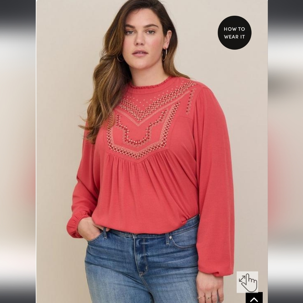 Embroidered baby doll style top